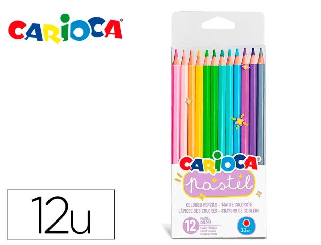 Imagen Lapices de colores carioca bi color pastel triangular mina 3,3 mm blister de 12 unidades colores surtidos