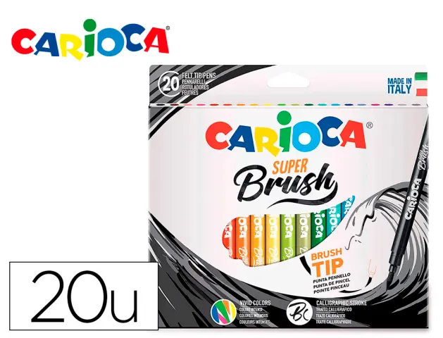 Imagen Rotulador carioca punta de pincel lavable caja de 20 unidades colores surtidos