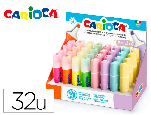 Imagen Rotulador carioca fluorescente color pastel expositor de 32 unidades colores surtidos