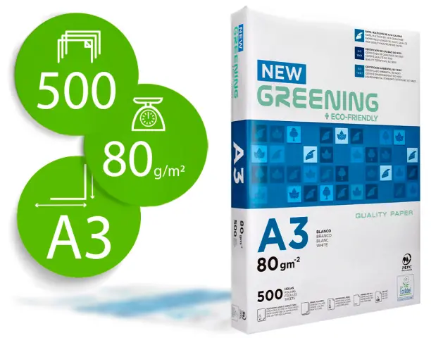 Imagen Papel fotocopiadora greening din a3 80 gramos paquete de 500 hojas