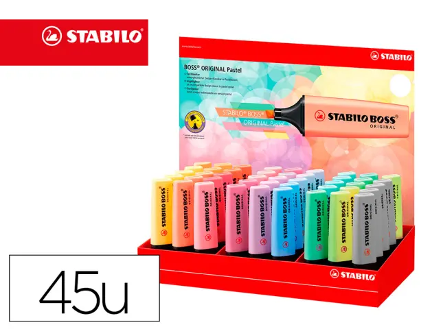 Imagen Rotulador stabilo boss fluorescente 70 pastel expositor de 45 unidades colores surtidos