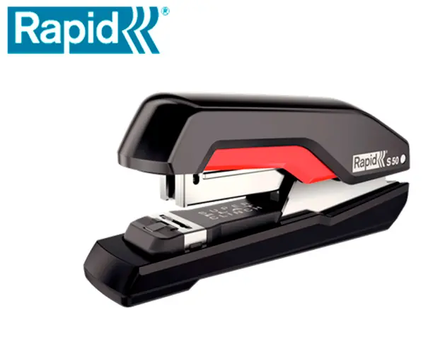 Imagen Grapadora rapid supreme s50 plastico capacidad de grapado 50 hojas usa grapas 24/6-8+ y 26/6-8+ color negro/rojo
