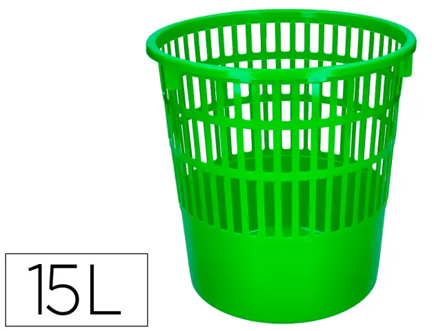 Imagen Papelera plastico q-connect 15 litros color verde 285x290 mm