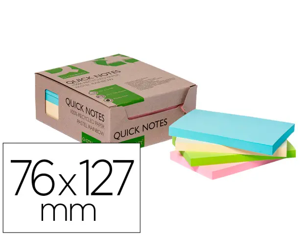 Imagen Bloc de notas adhesivas quita y pon q-connect 76x127 mm 100% papel reciclado colores pasteles en caja de carton
