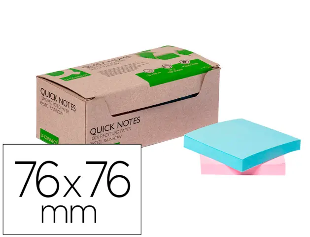 Imagen Bloc de notas adhesivas quita y pon q-connect 76x76 mm 100% papel reciclado colores pasteles en caja de carton