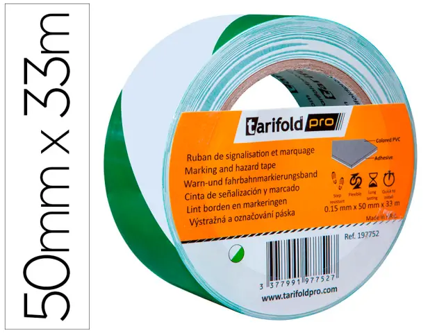Imagen Cinta adhesiva tarifold seguridad para marcaje y sealizacion de suelo 33 mt x 50 mm color blanco/verde