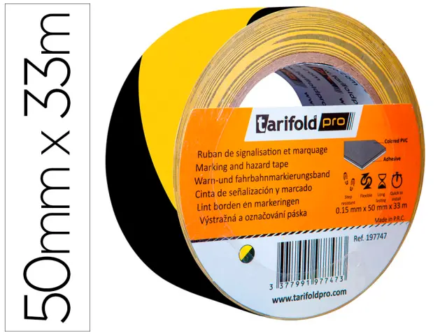 Imagen Cinta adhesiva tarifold seguridad para marcaje y sealizacion de suelo 33 mt x 50 mm color negro/amarillo