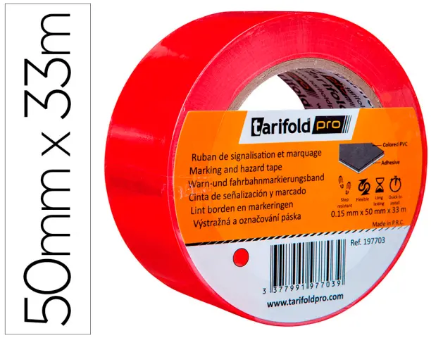 Imagen Cinta adhesiva tarifold para marcaje y sealizacion de suelo 33 mt x 50 mm color rojo