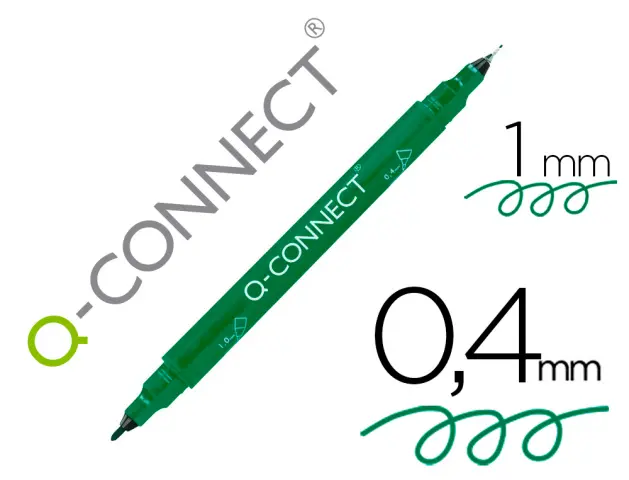 Imagen Rotulador q-connect marcador permanente doble punta color verde 0,4 mm y 1 mm