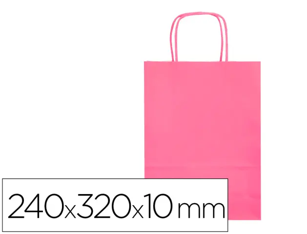 Imagen Bolsa papel q-connect celulosa rosa s con asa retorcida 240x320x10 mm
