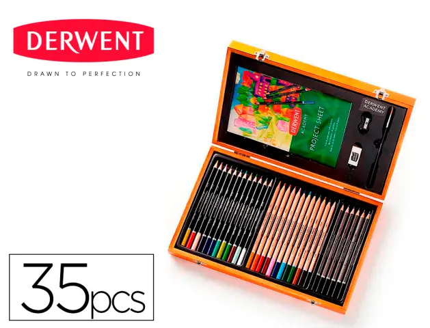 Imagen Estuche de pintura derwent academy madera lapices de colores 35 piezas