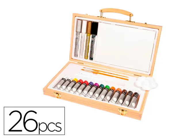 Imagen Maletin de pinturas acrilicas daler rowney madera 26 piezas 334x204x50 mm