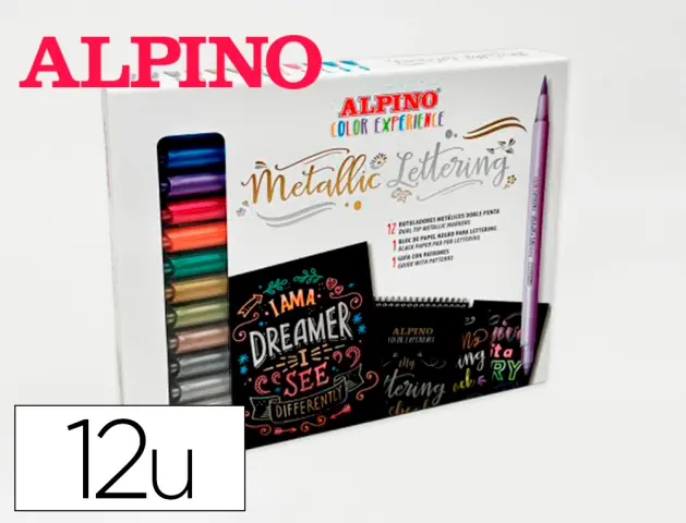 Imagen Rotulador alpino metallic lettering doble punta estuche de 12 unidades colores surtidos