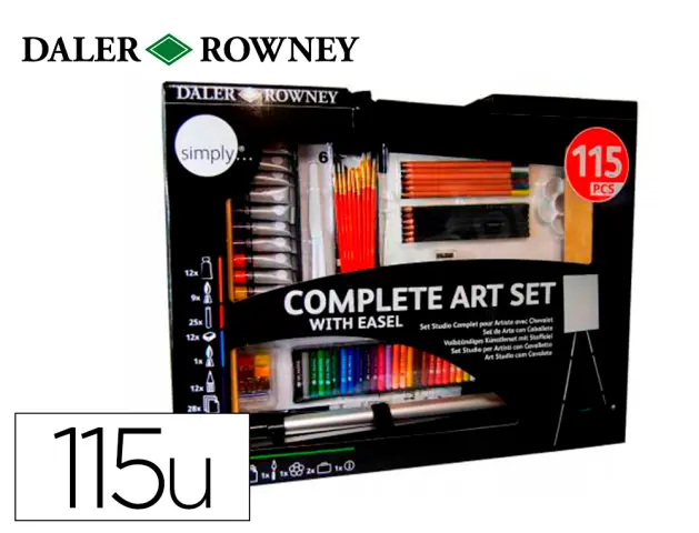 Imagen Set de pinturas daler rowney 115 piezas con caballete de aluminio plegable 457x73x584 mm