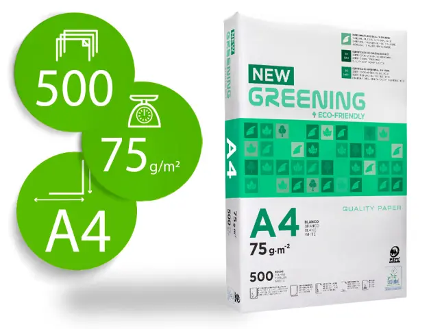 Imagen Papel fotocopiadora greening din a4 75 gramos paquete de 500 hojas