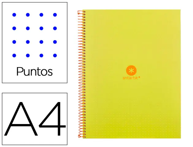 Imagen Cuaderno espiral liderpapel a4 micro antartik tapa forrada80h 90 gr rayado puntos 1 banda 4 taladros amarillo