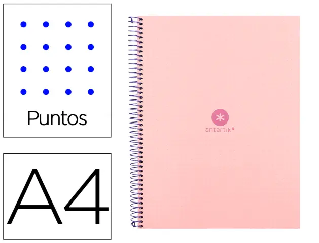 Imagen Cuaderno espiral liderpapel a4 micro antartik tapa forrada80h 90 gr rayado puntos 1 banda 4 taladros rosa