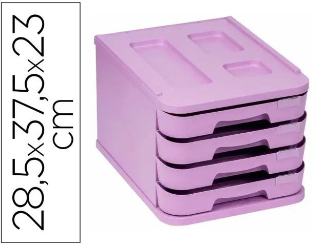 Imagen Fichero cajones de sobremesa faibo plastico 100% reciclable 4 cajones violeta pastel 28,5x37,5x23 cm