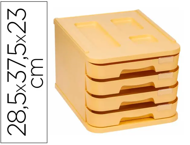Imagen Fichero cajones de sobremesa faibo plastico 100% reciclable 4 cajones amarillo pastel 28,5x37,5x23 cm