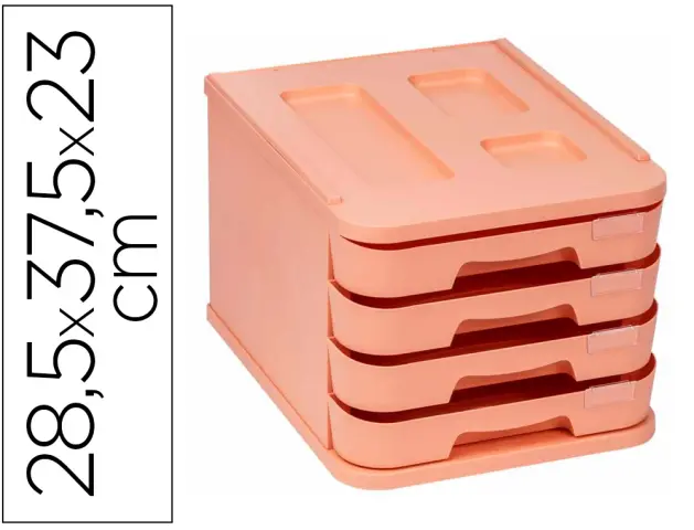 Imagen Fichero cajones de sobremesa faibo plastico 100% reciclable 4 cajones naranja pastel 28,5x37,5x23 cm