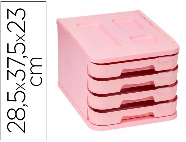 Imagen Fichero cajones de sobremesa faibo plastico 100% reciclable 4 cajones rosa pastel 28,5x37,5x23 cm