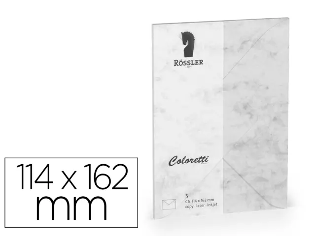 Imagen Sobre rossler coloretti c6 ministro color marmol gris 114x162 mm pack de 5 unidades