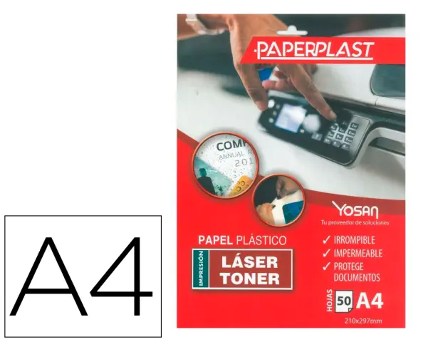Imagen Poliester imprimible en a4 papel plastico yosan paperplast poliester blanco brillo din a4 250 mc