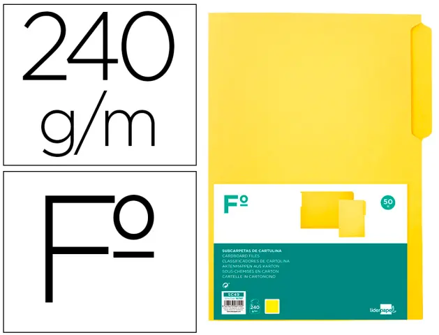 Imagen Subcarpeta cartulina liderpapel folio pestaa superior 240g/m2 color amarillo
