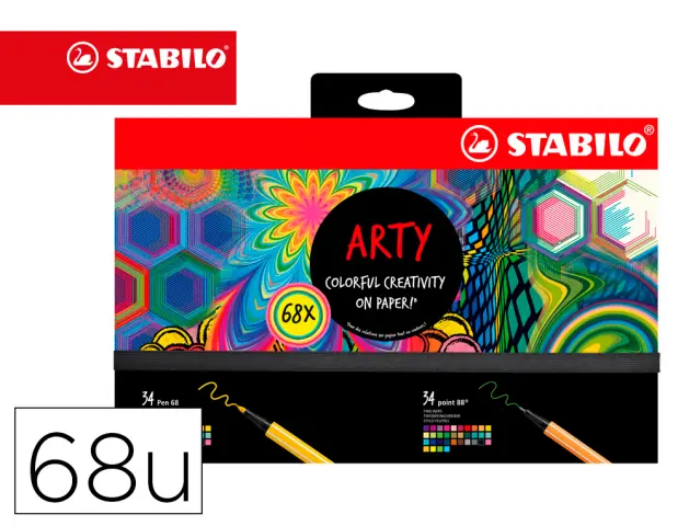 Imagen Rotulador stabilo acuarelable pen 68/88 arty line hero estuche de carton de 68 unidades surtidas