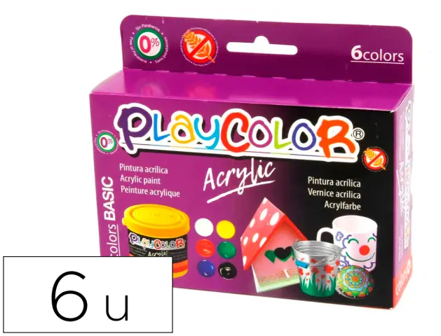 Imagen Pintura acrilica playcolor acrylic basic 40 ml caja de 6 unidades colores surtidos