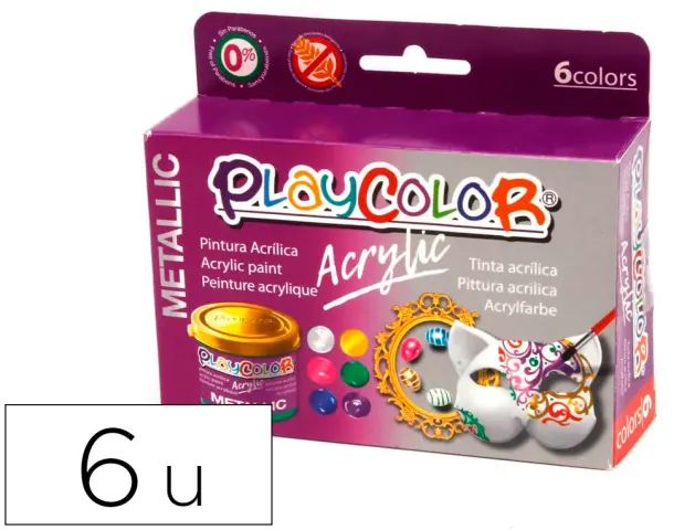 Imagen Pintura acrilica playcolor acrylic metallic 40 ml caja de 6 unidades colores surtidos