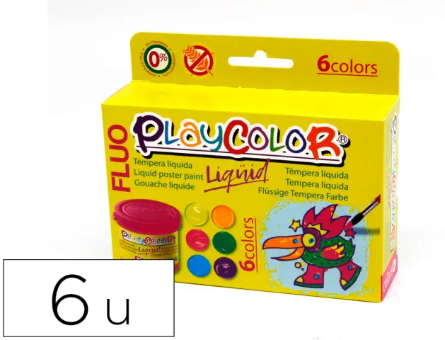 Imagen Tempera liquida playcolor liquid fluo 40 ml caja 6 unidades colores surtidos