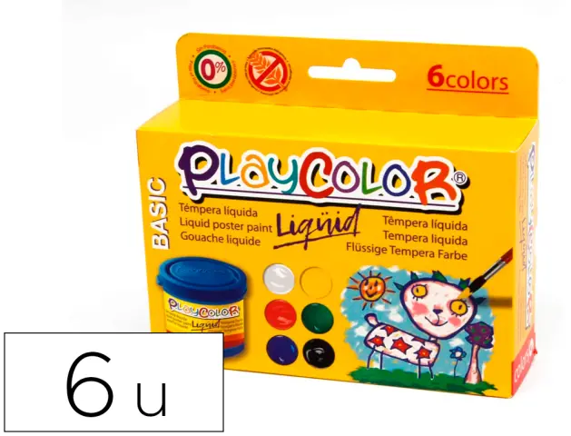 Imagen Tempera liquida playcolor liquid basic 40 ml caja de 6 unidades colores surtidos