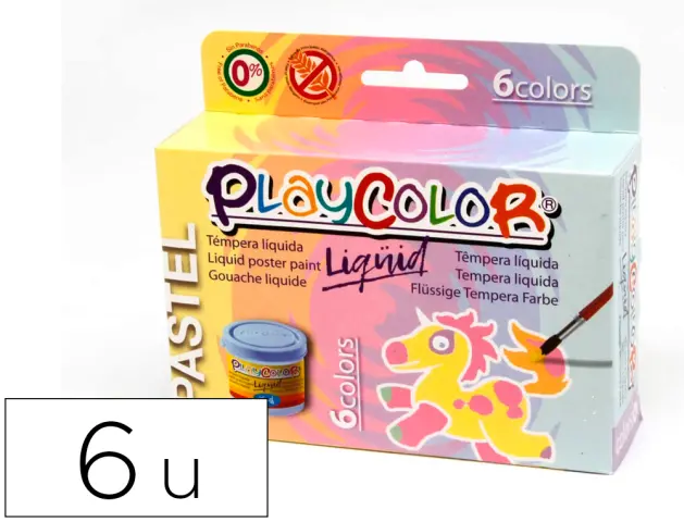 Imagen Tempera liquida playcolor liquid pastel 40 ml caja de 6 unidades colores surtidos