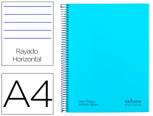 Imagen Cuaderno espiral navigator a4 tapa dura 80h 80gr horizontal con margen azul claro