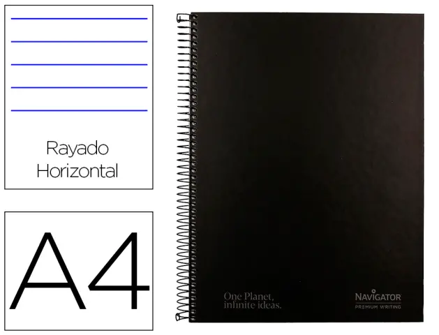 Imagen Cuaderno espiral navigator a4 tapa dura 80h 80gr horizontal con margen negro
