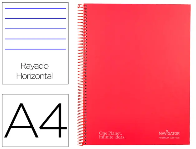 Imagen Cuaderno espiral navigator a4 tapa dura 80h 80gr horizontal con margen rojo