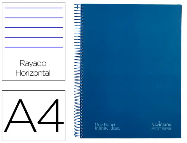 Imagen Cuaderno espiral navigator a4 micro tapa forrada 80h 80gr horizontal 1 banda color azul marino