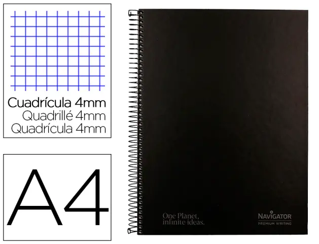 Imagen Cuaderno espiral navigator a4 tapa dura 80h 80gr cuadro 4mm con margen negro