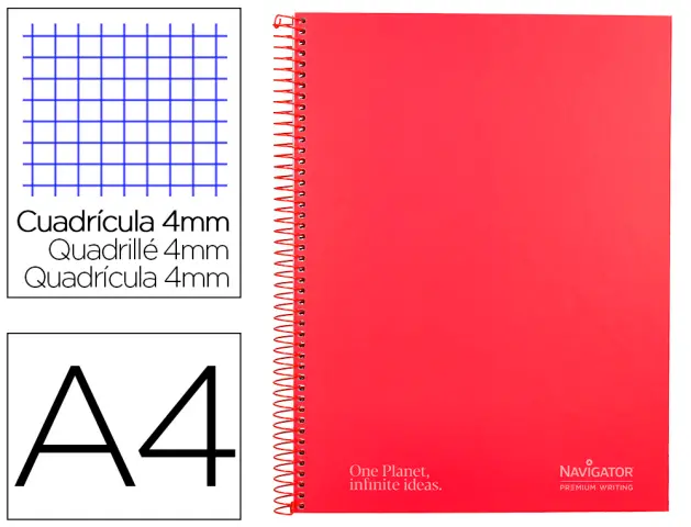 Imagen Cuaderno espiral navigator a4 tapa dura 80h 80gr cuadro 4mm con margen rojo