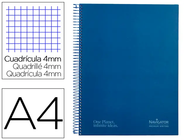 Imagen Cuaderno espiral navigator a4 tapa dura 80h 80gr cuadro 4mm con margen azul marino