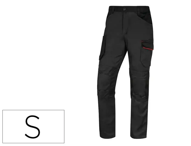 Imagen Pantalon de trabajo deltaplus con cintura elastica 7 bolsillos color gris-rojo talla s