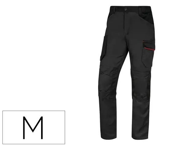 Imagen Pantalon de trabajo deltaplus con cintura elastica 7 bolsillos color gris-rojo talla m