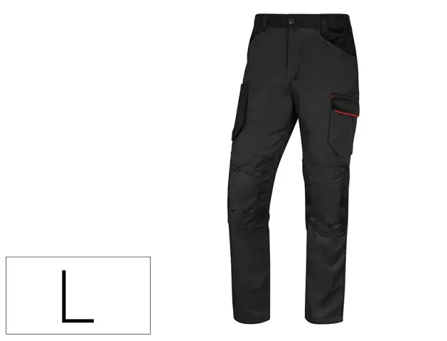Imagen Pantalon de trabajo deltaplus con cintura elastica 7 bolsillos color gris-rojo talla l