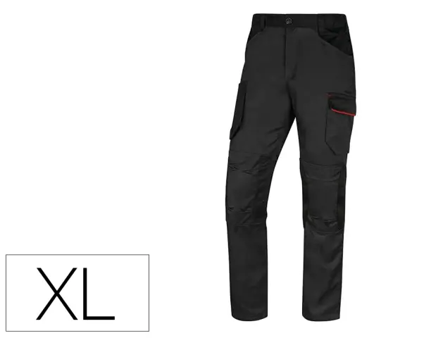 Imagen Pantalon de trabajo deltaplus con cintura elastica 7 bolsillos color gris-rojo talla xl
