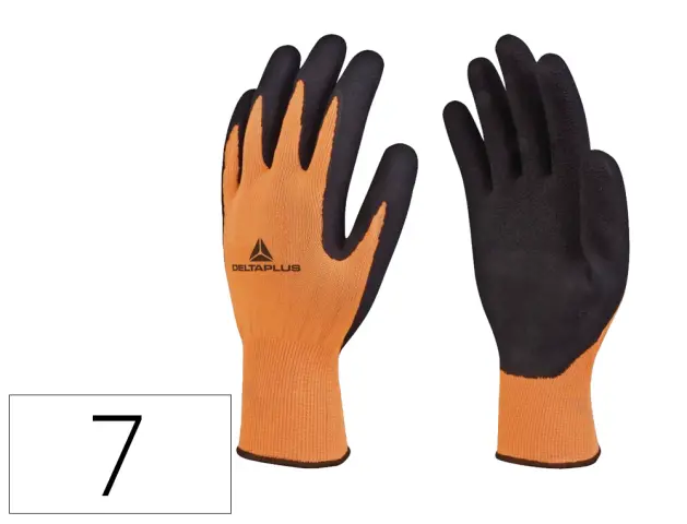 Imagen Guantes deltaplus poliester impregando latex palma y dedos naranja fluor/negro talla 7