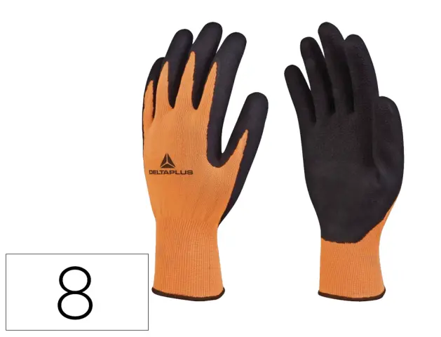 Imagen Guantes deltaplus poliester impregando latex palma y dedos naranja fluor/negro talla 8