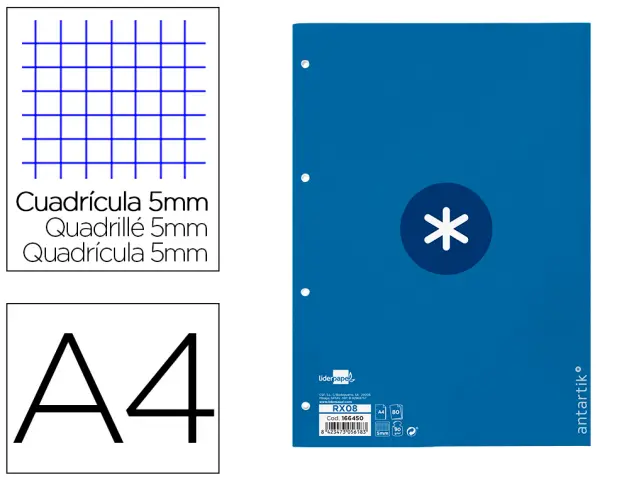 Imagen Recambio liderpapel a4 antartik 80 hojas 90g/m2 cuadro 5mm 4 taladros 1 banda con marco color azul oscuro