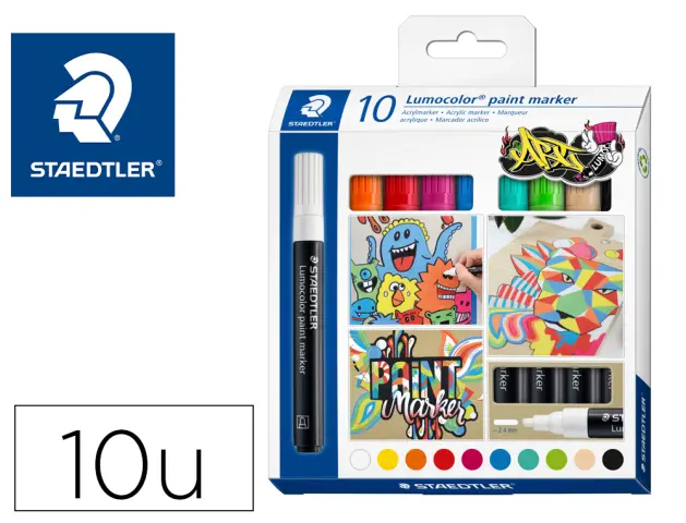 Imagen Rotulador staedtler tinta acrilica punta redonda 2,4 mm estuche de 10 unidades colores surtidos