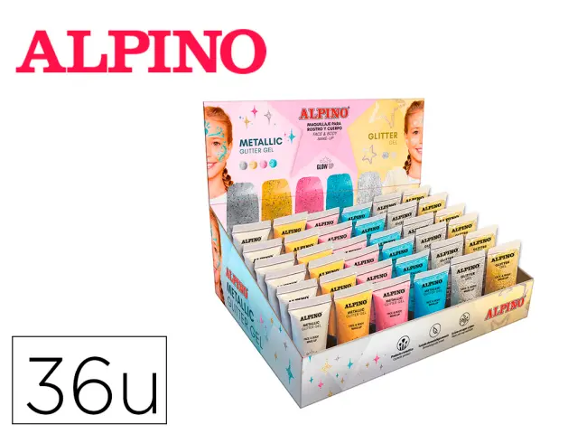 Imagen Expositor alpino gel maquillaje 24 glittter gel metalico + 12 glitter gel